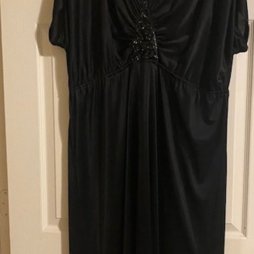 Long Black Satin & Sequin Dress